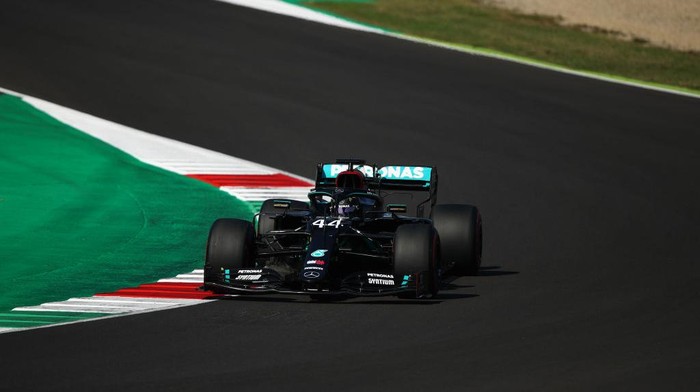 SCARPERIA, ITALY - SEPTEMBER 12: Lewis Hamilton of Great Britain driving the (44) Mercedes AMG Petronas F1 Team Mercedes W11 on track during qualifying for the F1 Grand Prix of Tuscany at Mugello Circuit on September 12, 2020 in Scarperia, Italy. (Photo by Bryn Lennon/Getty Images)