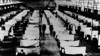 7. 1918: Tahun ini, Perang Dunia 1 mulai berakhir. Namun dimulailah bencana Flu Spanyol yang akhirnya membuat 500 juta orang di seluruh dunia terinfeksi. Virusnya menyerang sistem imun dan banyak anak muda meninggal dunia. Diperkirakan, korban mencapai 25 sampai 50 juta orang. Foto: Getty Images via BBC