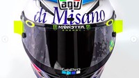 Menjelaskan desainnya, Drudi menyeringai bahwa Rossi yang sudah berusia 41 tahun itu membutuhkan dorongan. Dua balapan di Misano dan untuk orang tua seperti Valentino, dia membutuhkan semua energi yang memungkinkan! Foto: Instagram @agvhelmets