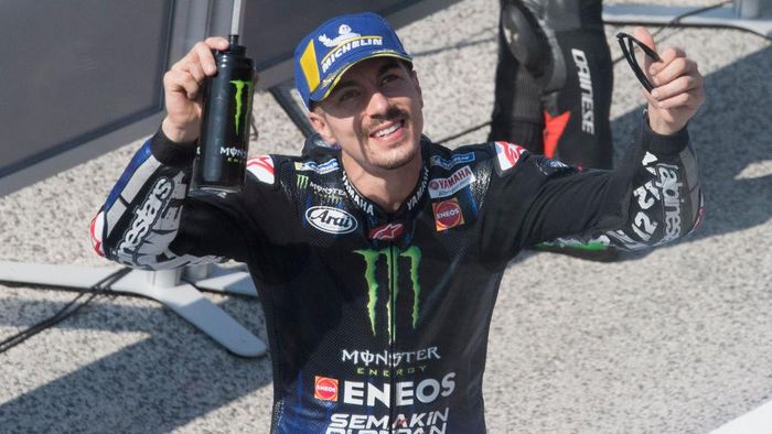 Maverick Vinales MISANO ADRIATICO, ITALY - SEPTEMBER 12: Maverick Vinales of Spain and Monster Energy Yamaha MotoGP Team celebrates the MotoGP pole position during the MotoGP Of San Marino - Qualifying at Misano World Circuit on September 12, 2020 in Misano Adriatico, Italy. (Photo by Mirco Lazzari gp/Getty Images)