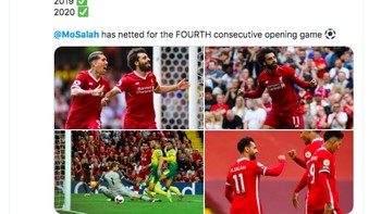 Salah selalu mencetak gol di pertandingan pertama Liverpool di Liga Inggris. Foto: istimewa