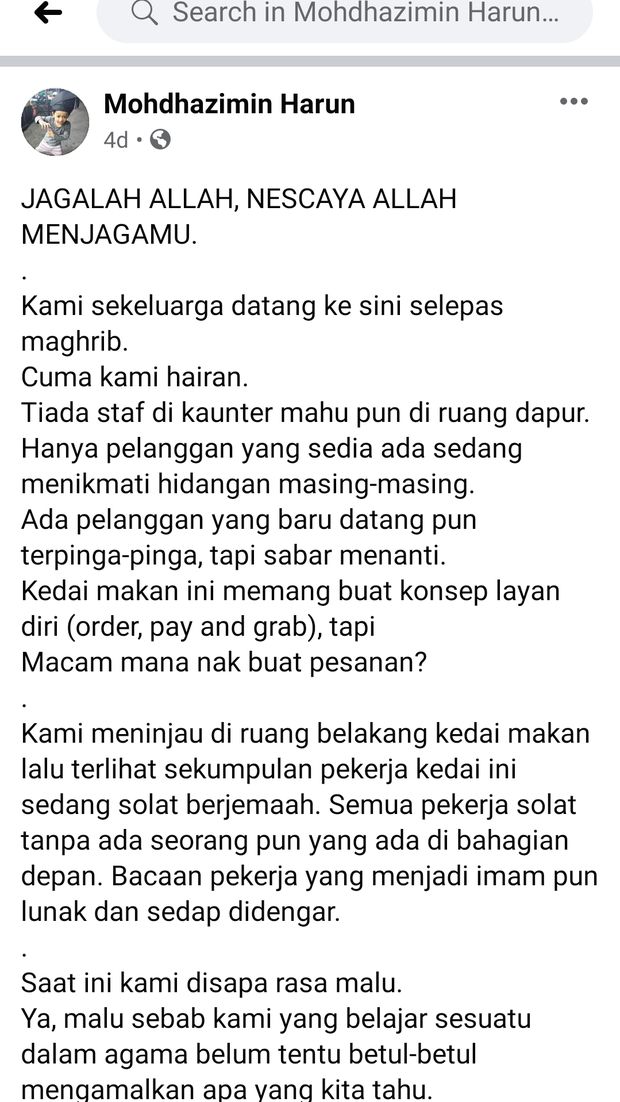 pelayan restoran sholat berjamaah