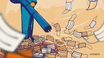 Pembersihan masker sekali pakai. Foto: Instagram/iconeo