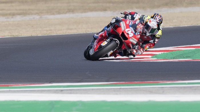 MISANO ADRIATICO, ITALY - SEPTEMBER 13: Andrea Dovizioso of Italy and Ducati Team rounds the bend during the MotoGP Race during the MotoGP Of San Marino - Race at Misano World Circuit on September 13, 2020 in Misano Adriatico, Italy. (Photo by Mirco Lazzari gp/Getty Images)