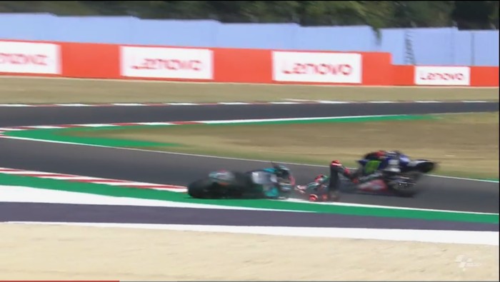 Fabio Quartararo mengalami crash di MotoGP San Marino, Minggu (13/9/2020).