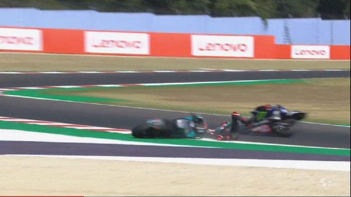 Fabio Quartararo mengalami crash di MotoGP San Marino, Minggu (13/9/2020).