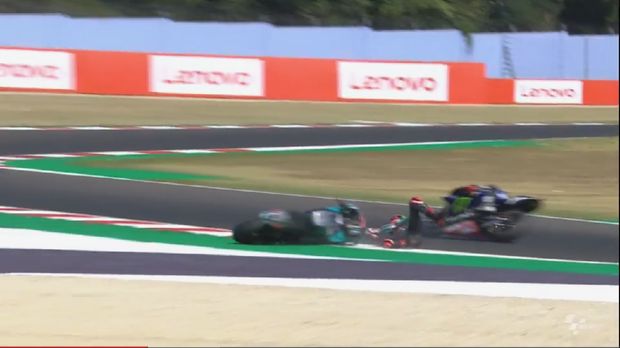 Fabio Quartararo mengalami crash di MotoGP San Marino, Minggu (13/9/2020).