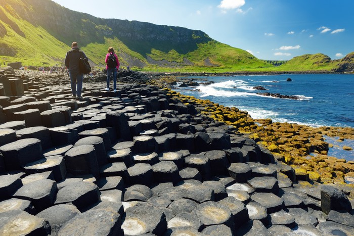 Sun setting over the famous Giants Causeway, Northern Ireland.