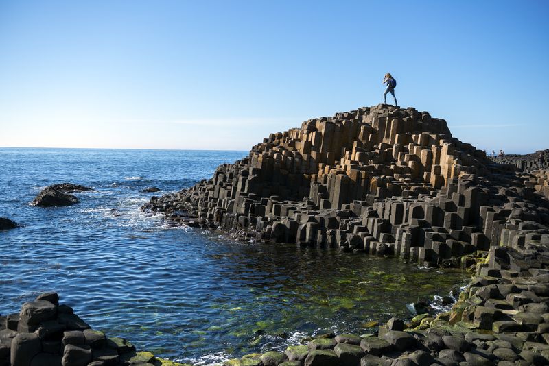 Sun setting over the famous Giants Causeway, Northern Ireland.