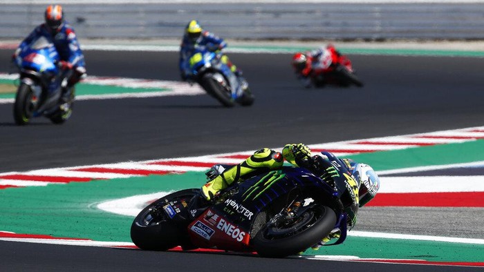 MotoGP San Marino MotoGP rider Valentino Rossi of Italy takes a curve during the San Marino Motorcycle Grand Prix at the Misano circuit in Misano Adriatico, Italy, Sunday, Sept. 13, 2020. (AP Photo/Antonio Calanni)