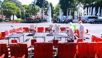 Simulasi ini digelar untuk menyiapkan segala hal yang diperlukan selama penyelenggaraan Pilkada serentak yang akan digelar pada 9 Desember 2020 di tengah wabah COVID-19. ANTARA FOTO/Budi Candra Setya  