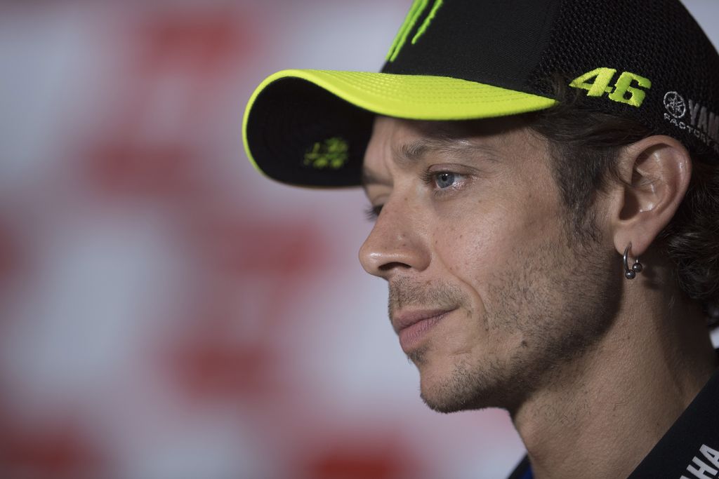 MISANO ADRIATICO, ITALY - SEPTEMBER 10: Valentino Rossi of Italy and Monster Energy Yamaha MotoGP Team looks on during the press conference pre-event during the MotoGP Of San Marino - Previews at Misano World Circuit on September 10, 2020 in Misano Adriatico, Italy. (Photo by Mirco Lazzari gp/Getty Images)