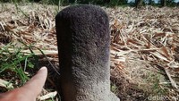 Tinggi batu berjenis andesit hitam tersebut sekitar 80 centimeter. Bentuknya silinder dan di bagian bawahnya bersegi enam.
