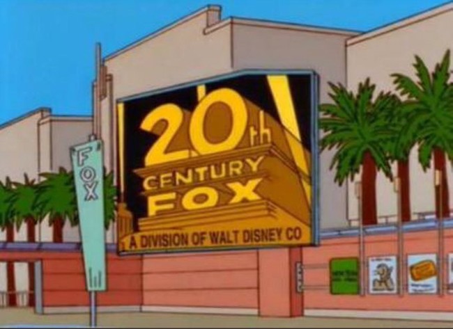 Pada 2017, Walt Disney Company mengakuisisi 20th Century Fox yang memiliki valuasi hingga US$ 66,1 miliar. Sekitar 20 tahun sebelum itu, The Simpsons menyertakan gambar papan nama 20th Century Fox yang disertai tulisan A Division of Walt Disney Co atau Bagian dari Walt Disney Co di bagian bawahnya. (Foto: Instagram)