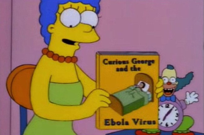 Sebuah episode The Simpsons yang mengudara pada 1997 memperlihatkan Marge Simpsons memegang buku cerita Curious George and the Ebola Virus. Pada 2014 atau 17 tahun setelahnya, virus Ebola mewabah di beberapa negara Afrika. (Foto: Instagram)