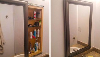 Membuat lemari tersembunyi di balik cermin yang ada. Foto: Brightside