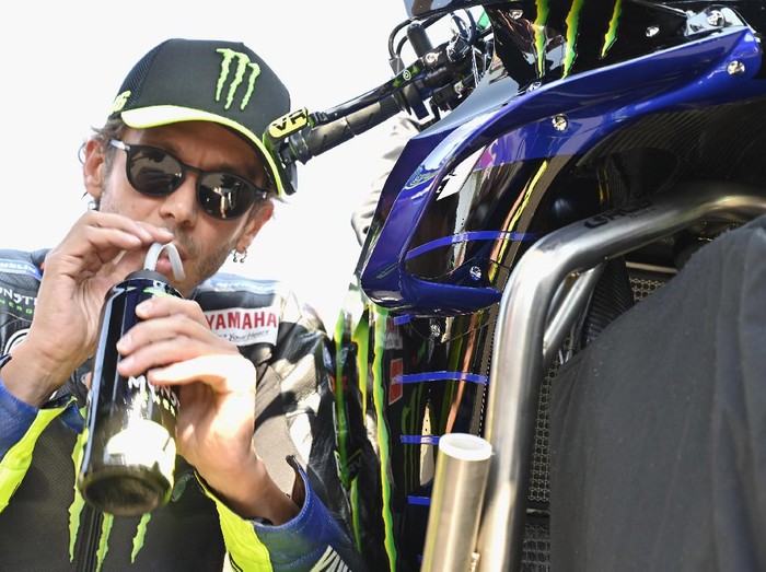 MISANO ADRIATICO, ITALY - SEPTEMBER 13:  Valentino Rossi of Italy and Monster Energy Yamaha MotoGP Team drinks and prepares to start on the grid during the MotoGP race during the MotoGP Of San Marino - Race at Misano World Circuit on September 13, 2020 in Misano Adriatico, Italy. (Photo by Mirco Lazzari gp/Getty Images)