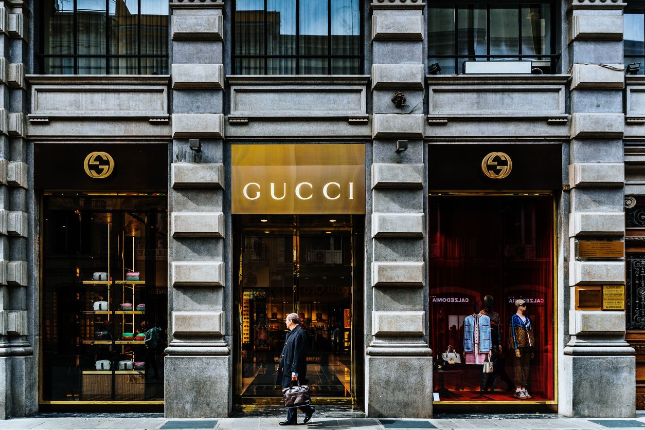 Milan, Italy - February 17, 2017: Gucci shop in an exclusive area of Milan. Symbol and concept of luxury, shopping, wealth, elegance and made in Italy