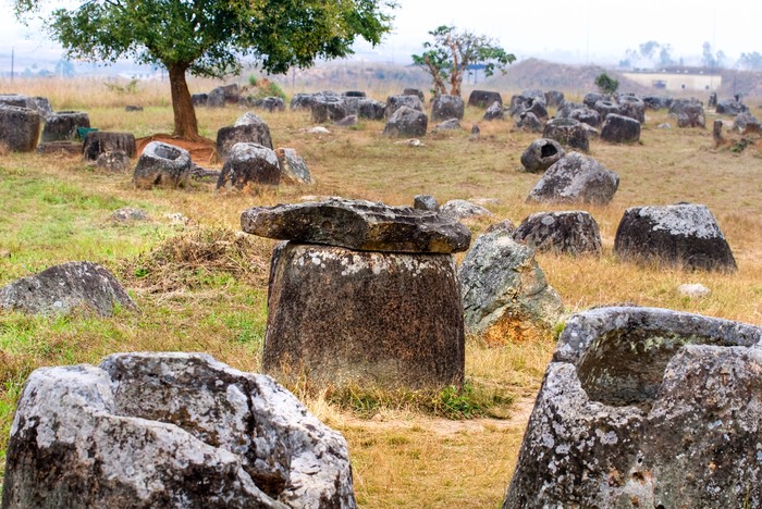 They are located near Phone Savan in Laos. There are about 300 jars. They are one to three metres high and around 2000 years old.