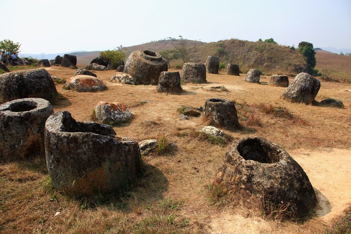 They are located near Phone Savan in Laos. There are about 300 jars. They are one to three metres high and around 2000 years old.