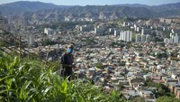 Antonio Martinez (67), merawat tanamannya di sebidang kecil tanah di lereng bukit di atas Caracas, Venezuela.  