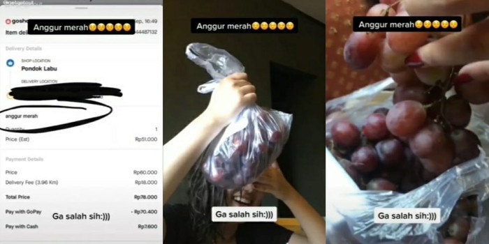 ojol salah pesan Pesan Anggur Merah Lewat Ojol, Wanita Ini Malah Dibelikan Buah Anggur