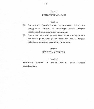 Peraturan Menteri Perhubungan No PM 59 Tahun 2020 Tentang Keselamatan Sepeda