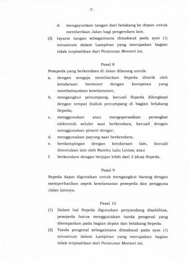 Peraturan Menteri Perhubungan No PM 59 Tahun 2020 Tentang Keselamatan Sepeda