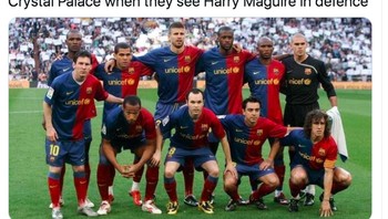 Crystal Palace langsung merasa seperti Barcelona begitu melihat Maguire jadi bek MU. Foto: istimewa