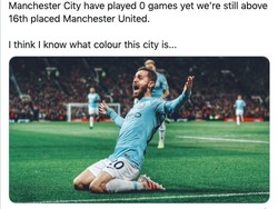 Belum main pun posisi Man City masih di atas MU. (Foto: internet/Twitter)