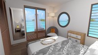 Villa terapung nan mewah ini terdiri dari 4 buah kamar. Masing-masing kamar punya dengan pemandangan 360 derajat Bora-bora yang memukau.