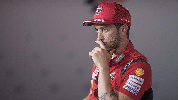 MISANO ADRIATICO, ITALY - SEPTEMBER 10: Andrea Dovizioso of Italy and Ducati Team  looks on during the press conference pre-event during the MotoGP Of San Marino - Previews at Misano World Circuit on September 10, 2020 in Misano Adriatico, Italy. (Photo by Mirco Lazzari gp/Getty Images)