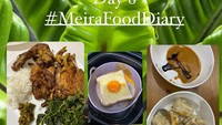 Hari kedelapan, Meira yang proses dietnya didampingi coach fitness mulai diperkenalkan dengan kebutuhan protein harian. Ia mengasupnya dari bebek ungkep dan siomay. Foto: Instagram meiraanastasia