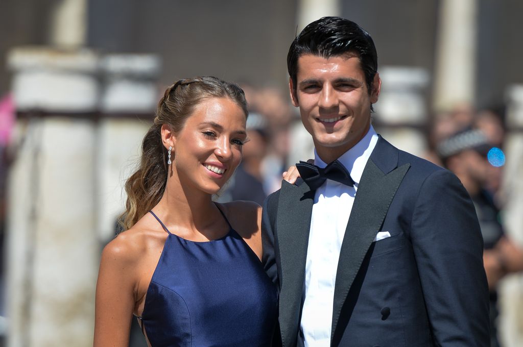 SEVILLE, SPAIN - JUNE 15: Alvaro Morata and wife Alice Campello attend the wedding of real Madrid football player Sergio Ramos and Tv presenter Pilar Rubio at Seville's Cathedral on June 15, 2019 in Seville, Spain. (Photo by Aitor Alcalde/Getty Images)