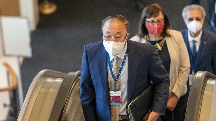 Chinese Ambassador to the United Nations Zhang Jun arrives for the 75th session of the United Nations General Assembly, Tuesday, Sept. 22, 2020, at U.N. headquarters. This years annual gathering of world leaders at U.N. headquarters will be almost entirely virtual. Leaders have been asked to pre-record their speeches, which will be shown in the General Assembly chamber, where each of the 193 U.N. member nations are allowed to have one diplomat present. (AP Photo/Mary Altaffer)