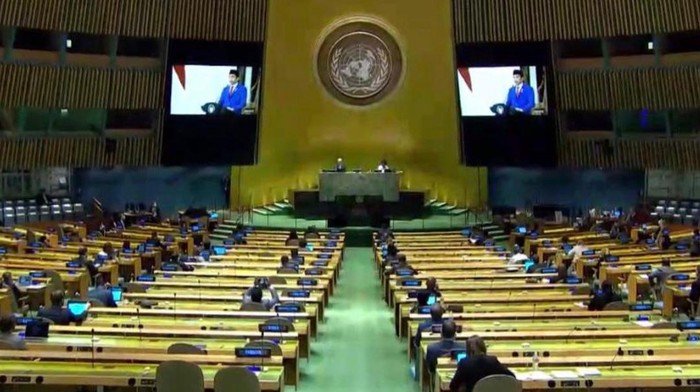 Presiden Jokowi saat berpidato di Sidang Umum PBB