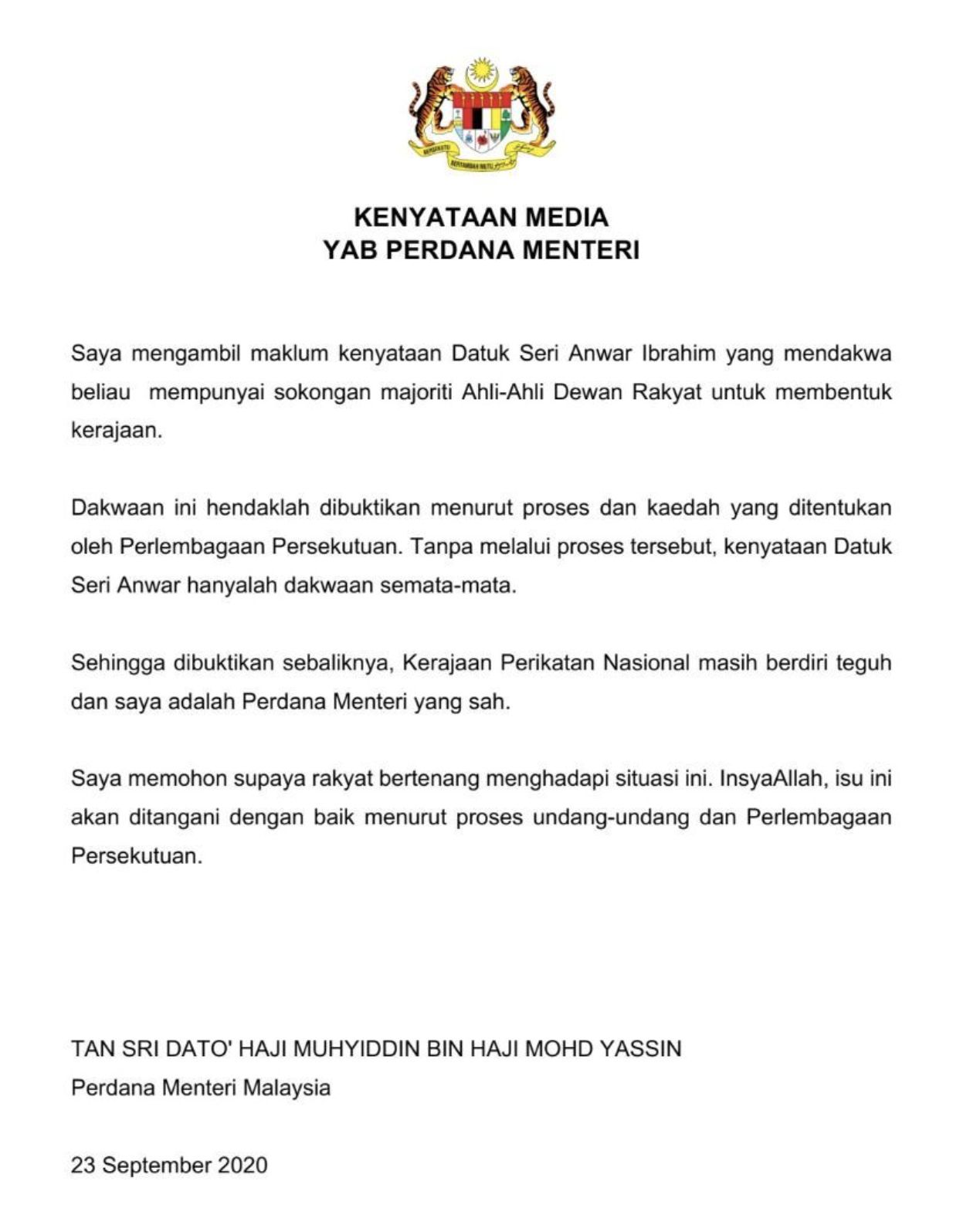 Surat Tan Sri Muhyiddin