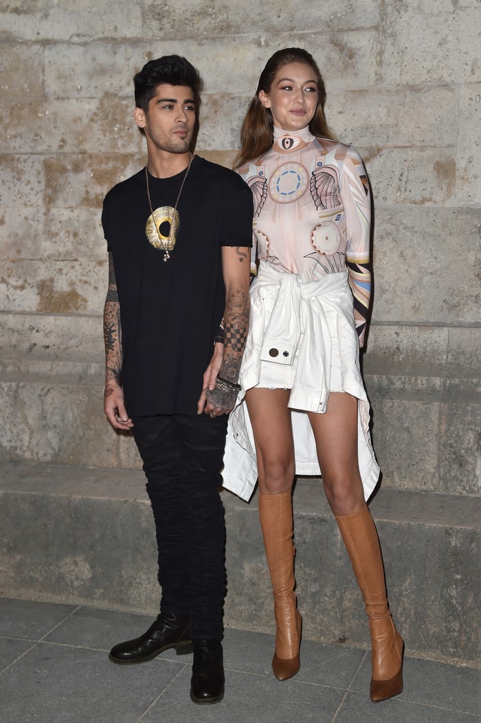 PARIS, FRANCE - OCTOBER 02:  Zayn Malik and Gigi Hadid attend the Givenchy show as part of the Paris Fashion Week Womenswear  Spring/Summer 2017  on October 2, 2016 in Paris, France.  (Photo by Pascal Le Segretain/Getty Images)