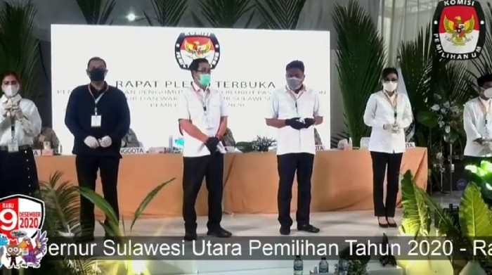 Tiga paslon yang akan bersaing di Pilgub Sulut (Screenshot live streaming KPU)