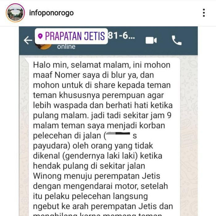 Kabar adanya aksi begal payudara tengah menjadi perbincangan di Kecamatan Jetis, Ponorogo. Polisi meminta warga lebih waspada saat melintas di jalan sepi.