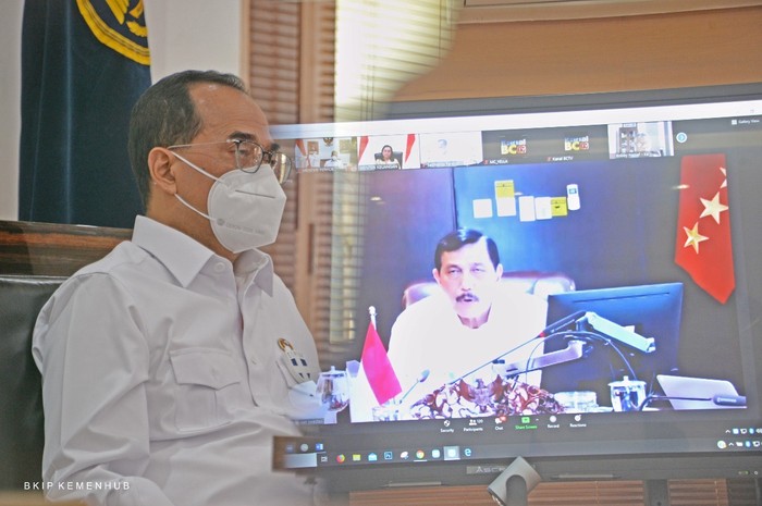 Menteri Perhubungan (Menhub) Budi Karya Sumadi dalam Konferensi Bersama dengan Kementerian Keuangan secara virtual di Jakarta, Kamis (24/9).