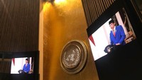 Presiden Joko Widodo (Jokowi) untuk pertama kalinya menyampaikan pidato berbahasa Indonesia di Sidang umum Perserikatan Bangsa-Bangsa (PBB). Jokowi bicara soal pandemi Corona, kerja sama antarnegara, hingga tentang Palestina. ANTARA FOTO/HO/Kemenlu  