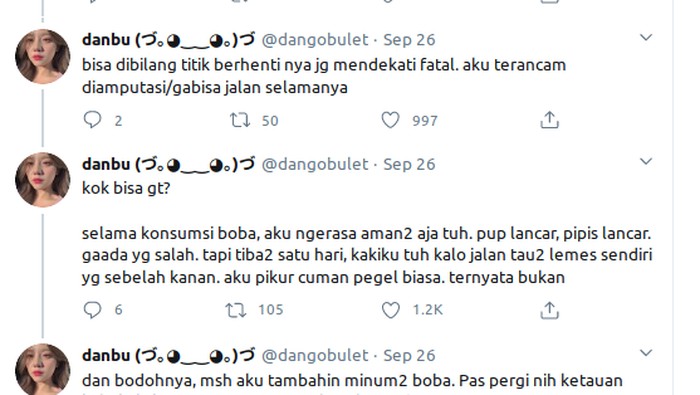 boba Kisah Ranya, Gadis yang Pernah Lumpuh Karena Sering Minum Boba