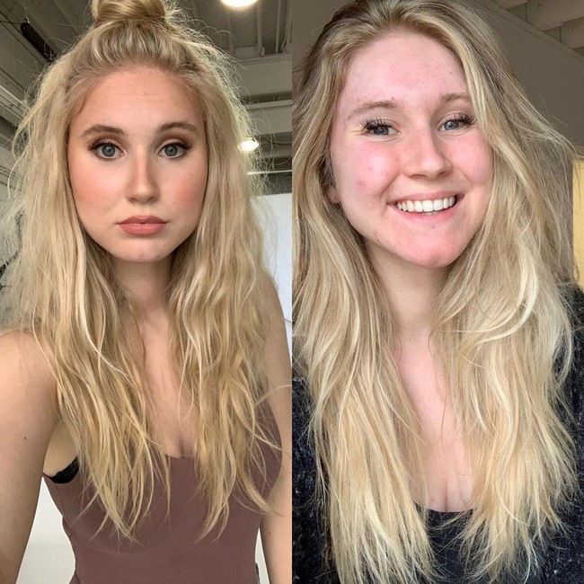 Dalam unggahannya ini, Sophie memperlihatkan wajahnya tanpa dan dengan makeup. Dalam keterangan fotonya, mau menggunakan makeup atau tidak dia tidak membutuhkan validasi dari siapapun. Foto: dok. Instagram