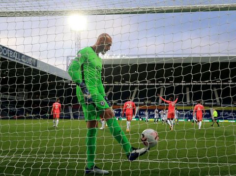 Willy Caballero WEST BROMWICH, ENGLAND - SEPTEMBER 26: Willy Caballero of Chelsea looks dejected during the Premier League match between West Bromwich Albion and Chelsea at The Hawthorns on September 26, 2020 in West Bromwich, England. Sporting stadiums around the UK remain under strict restrictions due to the Coronavirus Pandemic as Government social distancing laws prohibit fans inside venues resulting in games being played behind closed doors. (Photo by Nick Potts - Pool/Getty Images)