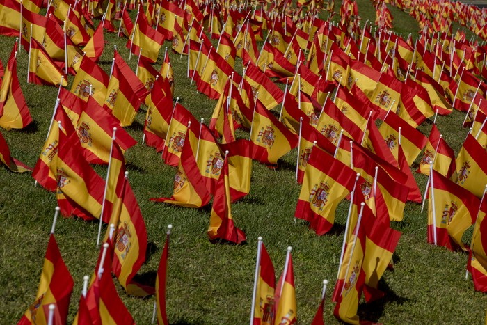Sebanyak 53.000 bendera Spanyol dipasang di Roma Park sebagai penghormatan untuk para korban COVID-19.