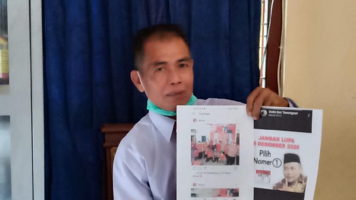 Ketua Divisi Pelaporan dan Advokasi paslon nomor urut 2, Joko Santoso-Wiwaha Aji Santosa, Dableg, saat melaporkan seorang ASN ke Bawaslu Sukoharjo, Senin (28/9/2020)