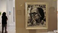 Beragam karya seni yang menggambarkan sosok pendiri Kompas Gramedia, Jakob Oetama, ditampilkan dalam pameran di Bentara Budaya Yogyakarta, Kota Yogyakarta, Senin (28/9/2020).