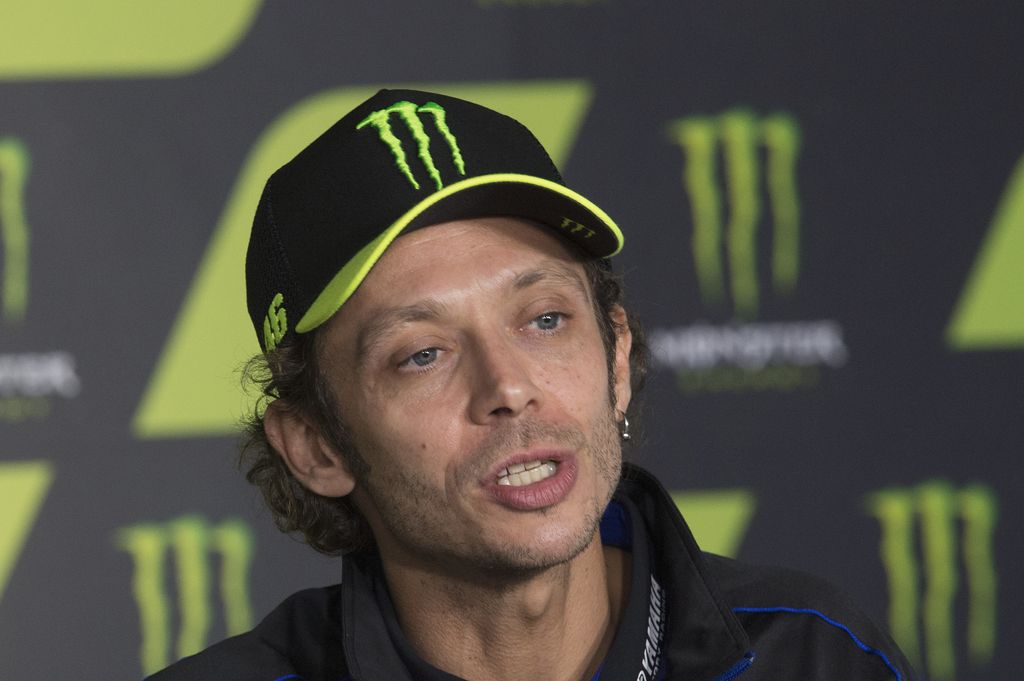 BARCELONA, SPAIN - SEPTEMBER 26: Valentino Rossi of Italy and Monster Energy Yamaha MotoGP Team speaks during the 