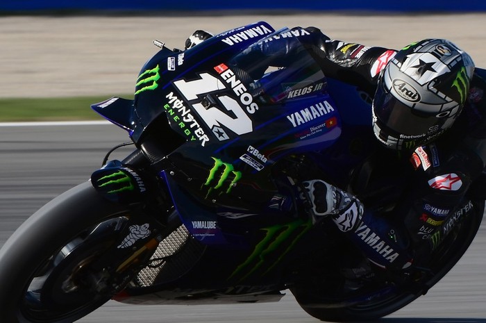 Monster Energy Yamaha Spanish rider Maverick Vinales rides during the third MotoGP free practice session of the Moto Grand Prix de Catalunya at the Circuit de Catalunya on September 26, 2020 in Montmelo on the outskirts of Barcelona. (Photo by LLUIS GENE / AFP)